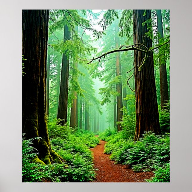 Redwood Forest Mistle Tranquility Design Poster (Vorne)