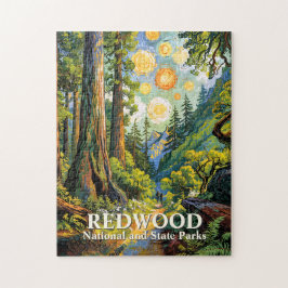 Redwood Mountain Forest Colorful Hiking Painting Puzzle
