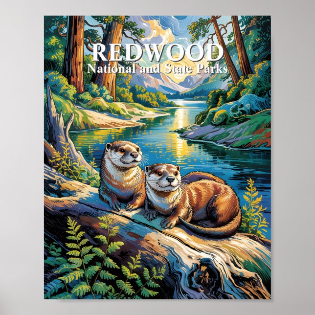 Redwood National Park Animal Otters Van Gogh Style Poster (Vorne)
