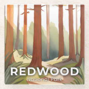 Redwood National Park Aquarell-Reise-Kunst Glasuntersetzer