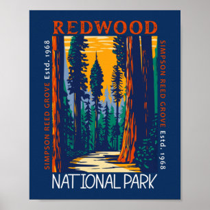 Redwood National Park California Retro Not leidend Poster