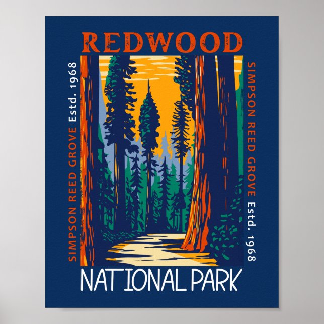 Redwood National Park California Retro Not leidend Poster (Vorne)