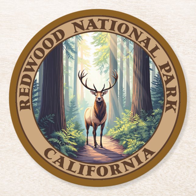 Redwood National Park California Runder Pappuntersetzer (Vorderseite)