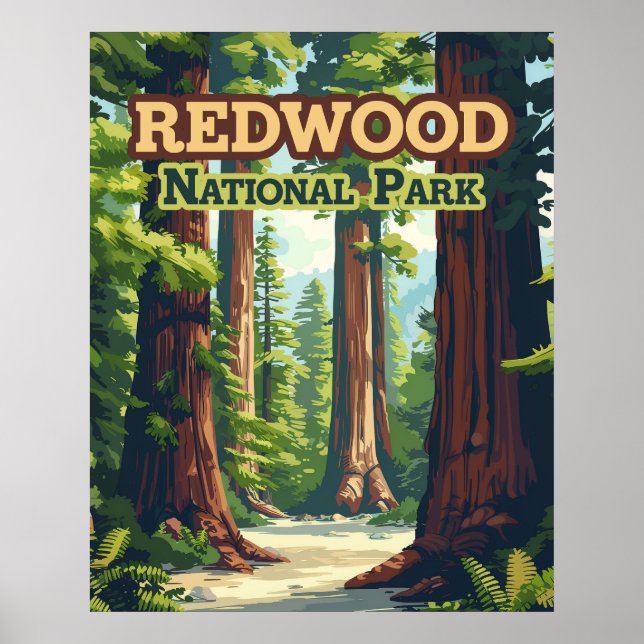 Redwood National Park California Tree Retro Poster (Vorne)