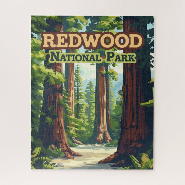 Redwood National Park California Tree Retro Puzzle (Vertikal)