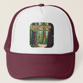 Redwood National Park California Tree Retro Truckerkappe