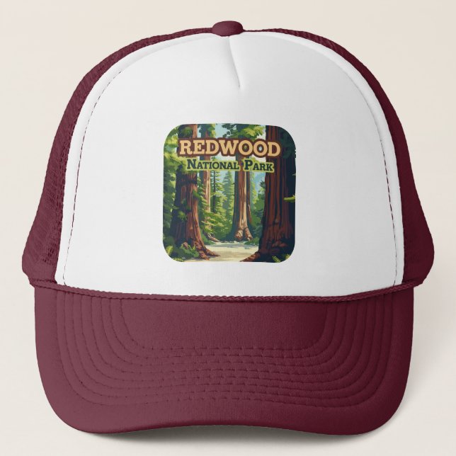 Redwood National Park California Tree Retro Truckerkappe (Vorderseite)