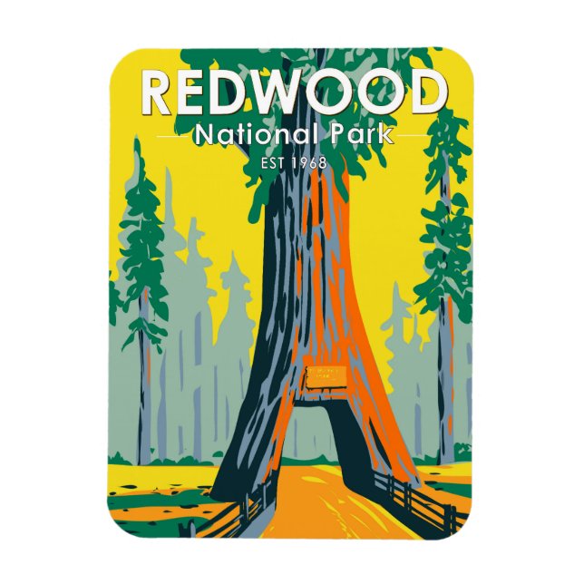 Redwood National Park Chandelier Tree Vintag Magnet (Vertikal)
