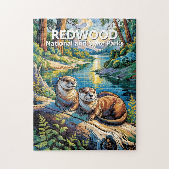 Redwood National Park Colorful Animal Cute Otters Puzzle (Vertikal)