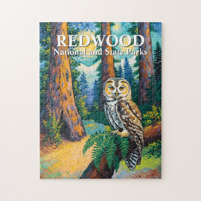 Redwood National Park Colorful Forest Owl Wildlife Puzzle (Vertikal)
