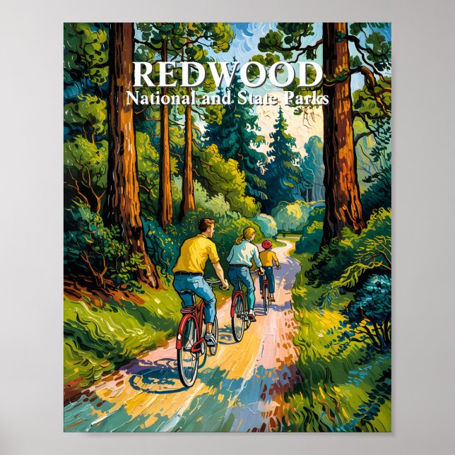 Redwood National Park Family Cycling Van Gogh Art Poster (Vorne)