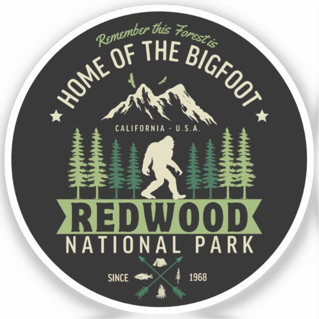 Redwood National Park Home of the Bigfoot Aufkleber (Vorderseite)