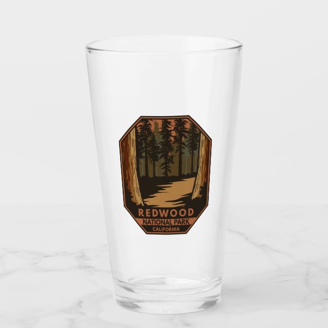Redwood National Park Minimal Retro Emblem Glas (Vorderseite)
