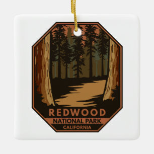 Redwood National Park Minimal Retro Emblem Keramikornament