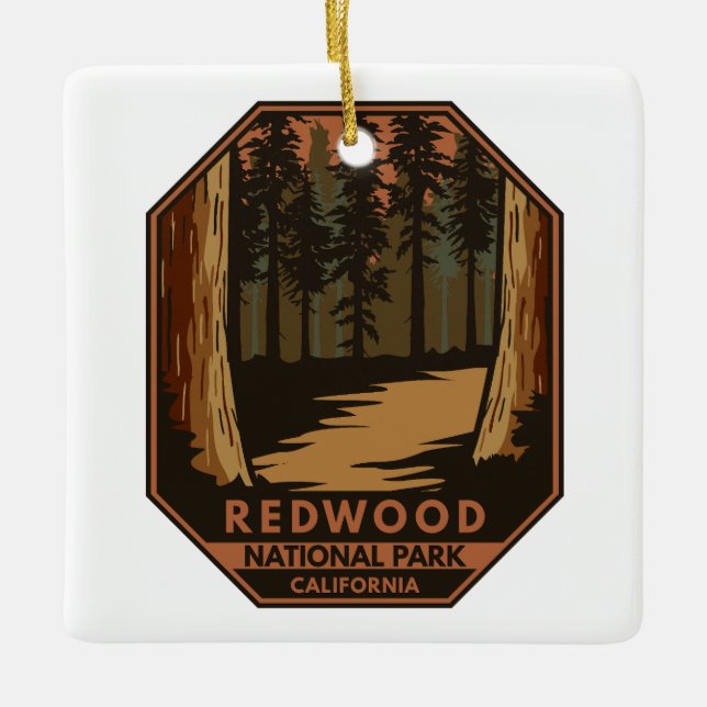 Redwood National Park Minimal Retro Emblem Keramikornament (Vorderseite)