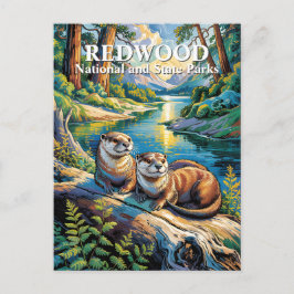 Redwood National Park Otters Modern Van Gogh Postkarte