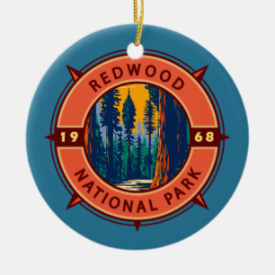 Redwood National Park Retro Kompass Emblem Keramik Ornament