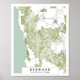 Redwood National Park Retro Street Map Poster