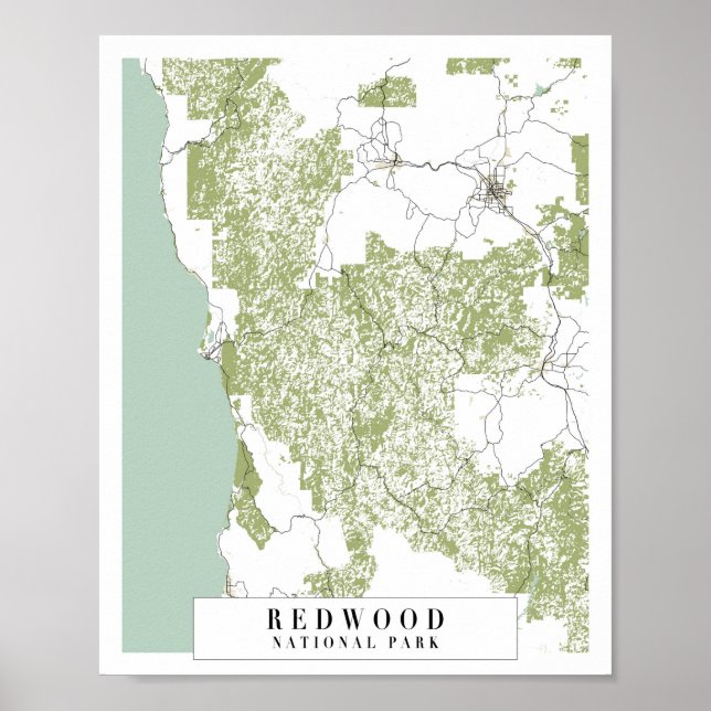 Redwood National Park Retro Street Map Poster (Vorne)