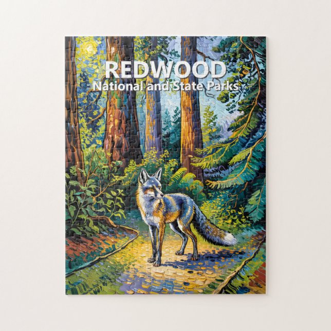 Redwood National Park Van Gogh Wald Fuchs Custom Puzzle (Vertikal)