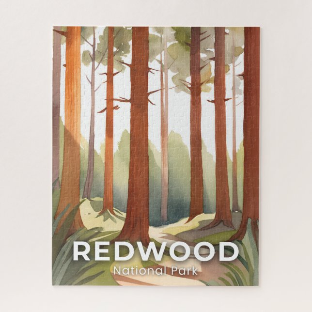 Redwood National Park | Watercolor Travel Art Puzzle (Vertikal)