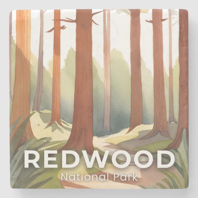 Redwood National Park | Watercolor Travel Art Steinuntersetzer (Vorderseite)