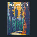 Redwood Nationalpark California Vintag Geschirrtuch<br><div class="desc">Redwood Vektorgrafik Design. Der Park schützt riesige Prärien,  Eichenwälder,  wilde Flüsse und 75 km schroffe Küstenlinie.</div>