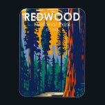 Redwood Nationalpark California Vintag Magnet<br><div class="desc">Redwood Vektorgrafik Design. Der Park schützt riesige Prärien,  Eichenwälder,  wilde Flüsse und 75 km schroffe Küstenlinie.</div>