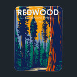 Redwood Nationalpark California Vintag Magnet<br><div class="desc">Redwood Vektorgrafik Design. Der Park schützt riesige Prärien,  Eichenwälder,  wilde Flüsse und 75 km schroffe Küstenlinie.</div>
