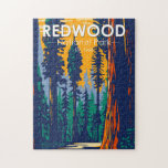 Redwood Nationalpark California Vintag Puzzle<br><div class="desc">Redwood Vektorgrafik Design. Der Park schützt riesige Prärien,  Eichenwälder,  wilde Flüsse und 75 km schroffe Küstenlinie.</div>