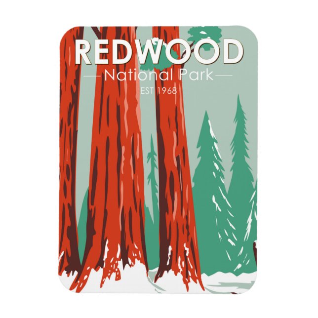 Redwood-Nationalpark im Winter California Vintag Magnet (Vertikal)