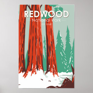 Redwood-Nationalpark im Winter California Vintag Poster