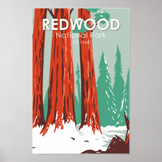 Redwood-Nationalpark im Winter California Vintag Poster (Vorne)