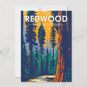 Redwood-Nationalpark Kalifornien Vintage Feiertagskarte