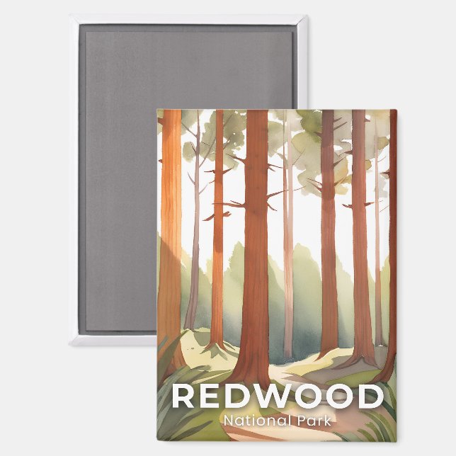 Redwood-Nationalpark | Watercolor Reisen Kunst Magnet (Vorderseite/Rückseite)