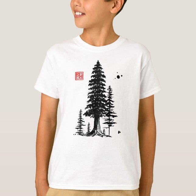 Redwood Trees Forest Sumi-e T-Shirt (Vorderseite)