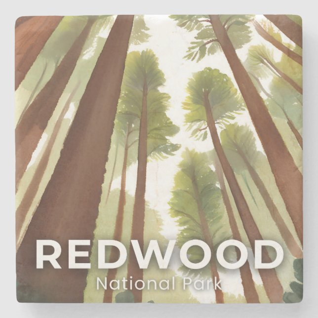 Redwood Trees | National Park Watercolor Travel Steinuntersetzer (Vorderseite)