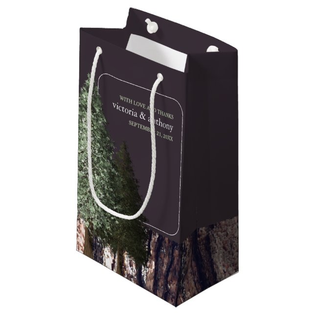Redwoods & Bark, rustikale Gastgeschenk Hochzeit Kleine Geschenktüte (Vorderseite Schrägansicht)