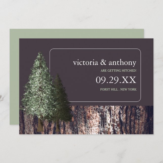Redwoods & Bark, Rustikale Hochzeit retten das Dat Save The Date (Vorne/Hinten)