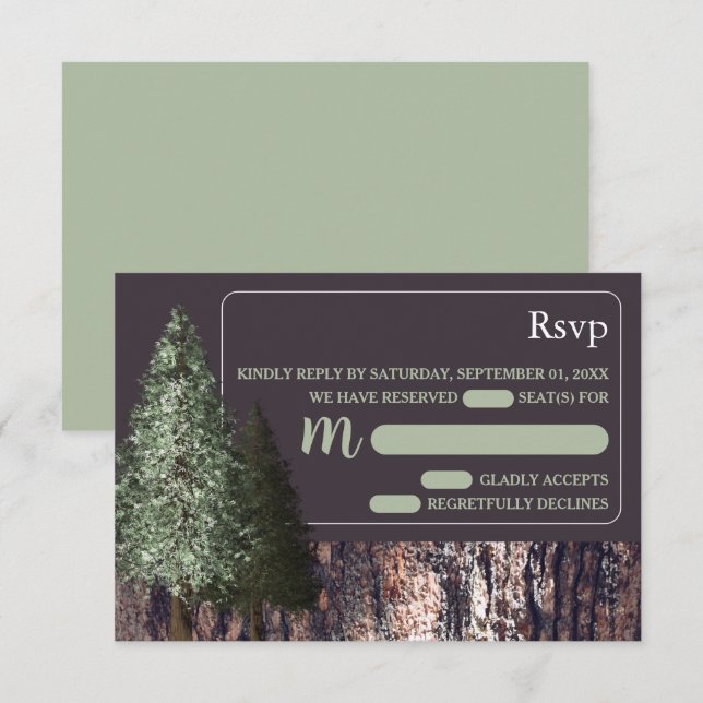 Redwoods & Bark, Rustikale Hochzeit - RSVP Karte (Vorne/Hinten)