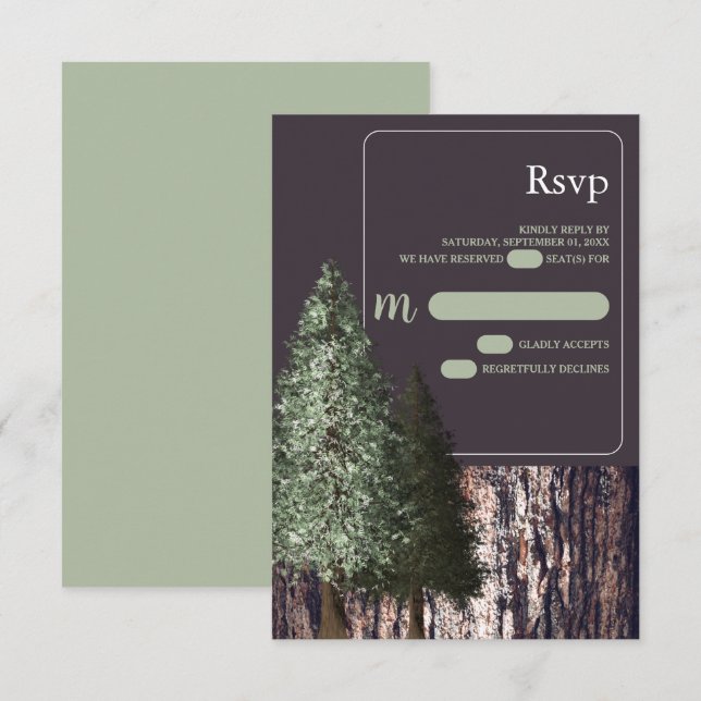 Redwoods & Bark, Rustikale Hochzeit RSVP Karte (Vorne/Hinten)