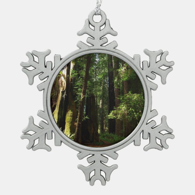 Redwoods und Ferns im Redwood-Nationalpark Schneeflocken Zinn-Ornament (Vorderseite)