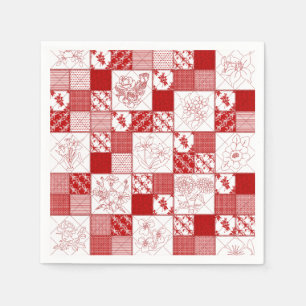 Redwork Stitched Blume Quilt Paper Napkins Serviette