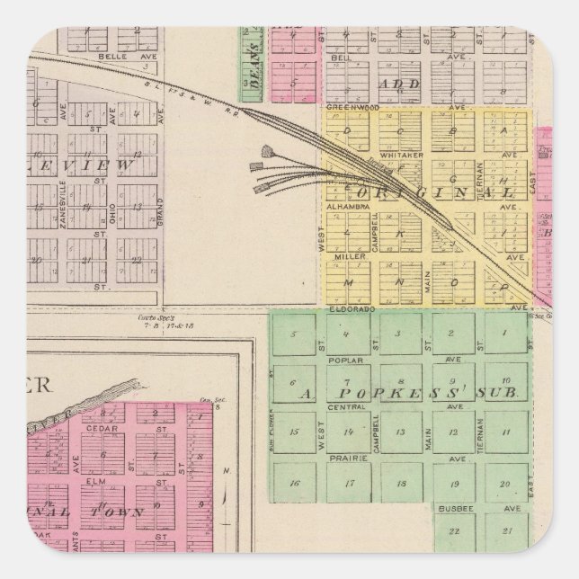 Reece, Fall River, Hamilton und Climax, Kansas Quadratischer Aufkleber (Vorderseite)