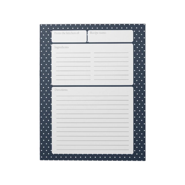 Reecipe Page Navy Blue und Polka Dots Notizblock (Rotiert)