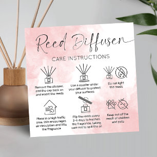 Reed Diffuser Care Guide Elegante rosa Wasserfarbe Quadratische Visitenkarte