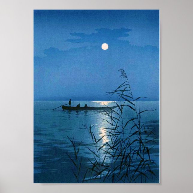 Reed Lake and Full Moon, Koho Shoda, Holzschnitt Poster (Vorne)