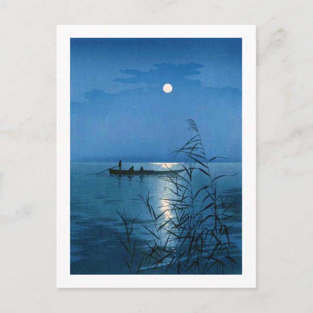 Reed Lake and Full Moon, Koho Shoda, Holzschnitt Postkarte (Vorderseite)