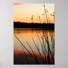 Reeds und Lakeside Reflektion bei Sonnenuntergang Poster