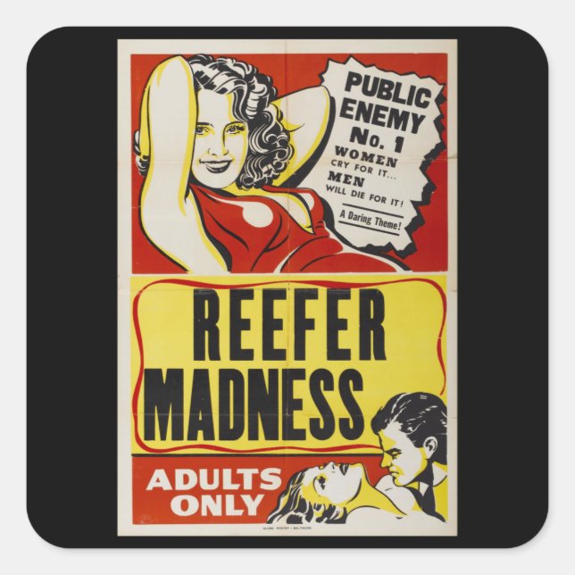 Reefer Wahnsinn Retro Vintage Poster Quadratischer Aufkleber (Vorderseite)